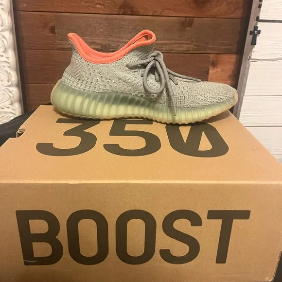 Adidas Men\'s Knit Gray and Orange Sneakers Yeezy x Adidas Grey/Orange Knit Fabric Boost 350 V2 Beluga  main image 4